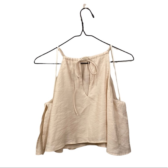 HALTERNECK FLOWY TOP IN BEIGE, TIE AROUND NECK, SIZE 34 - Picture 2 of 9